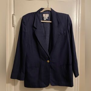 Talbots Navy Blue Gold Buttons Fully Lined Blazer Size 12 Petite
